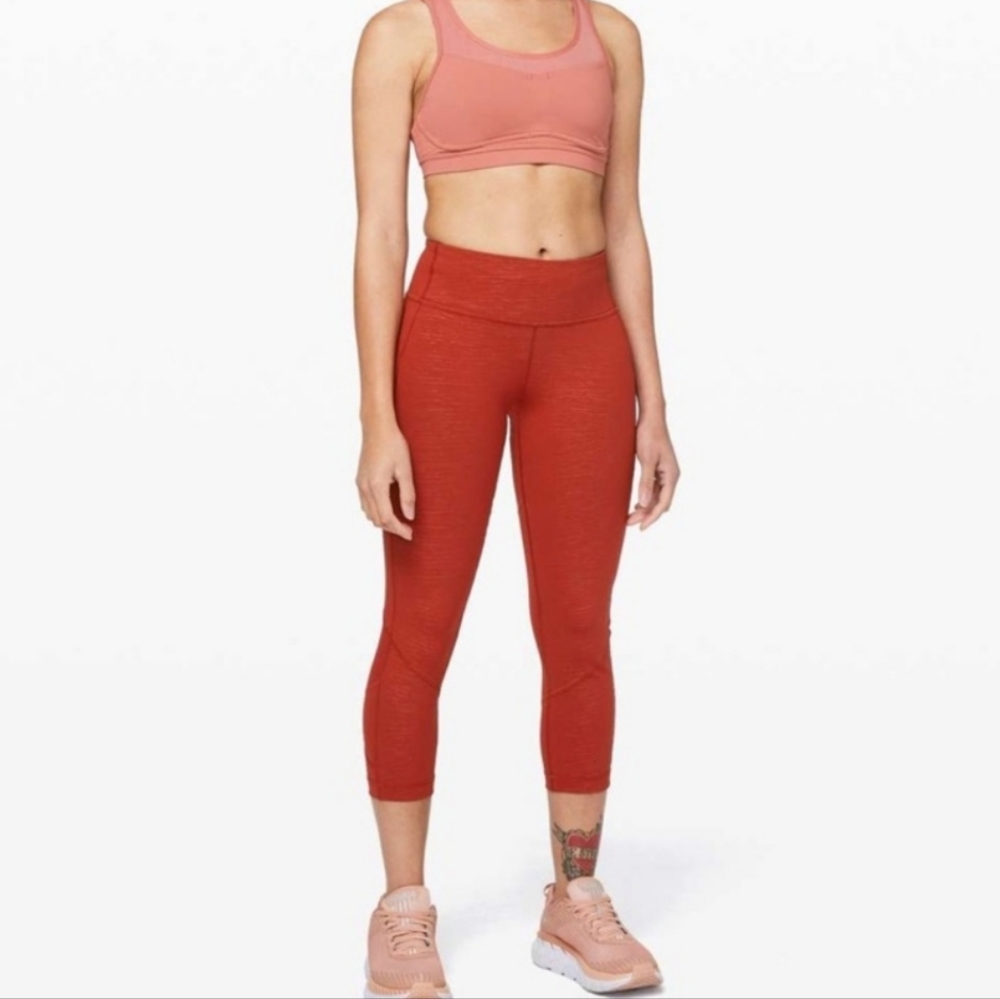 Lululemon Pace Rival Crop 22" Stride Emboss Cayenne Red Orange, Size 8